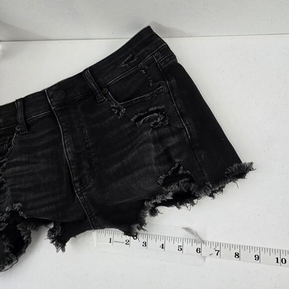 American Eagle Hi-Rise Shortie Women's 8 Black Distressed Denim Jean Shorts 6245 - Picture 7 of 11